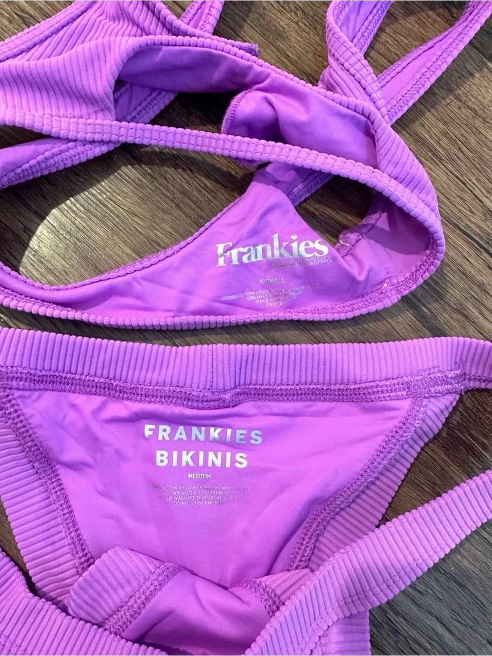 Frankie's Bikinis Purple Ribbed Cutout Cole Set